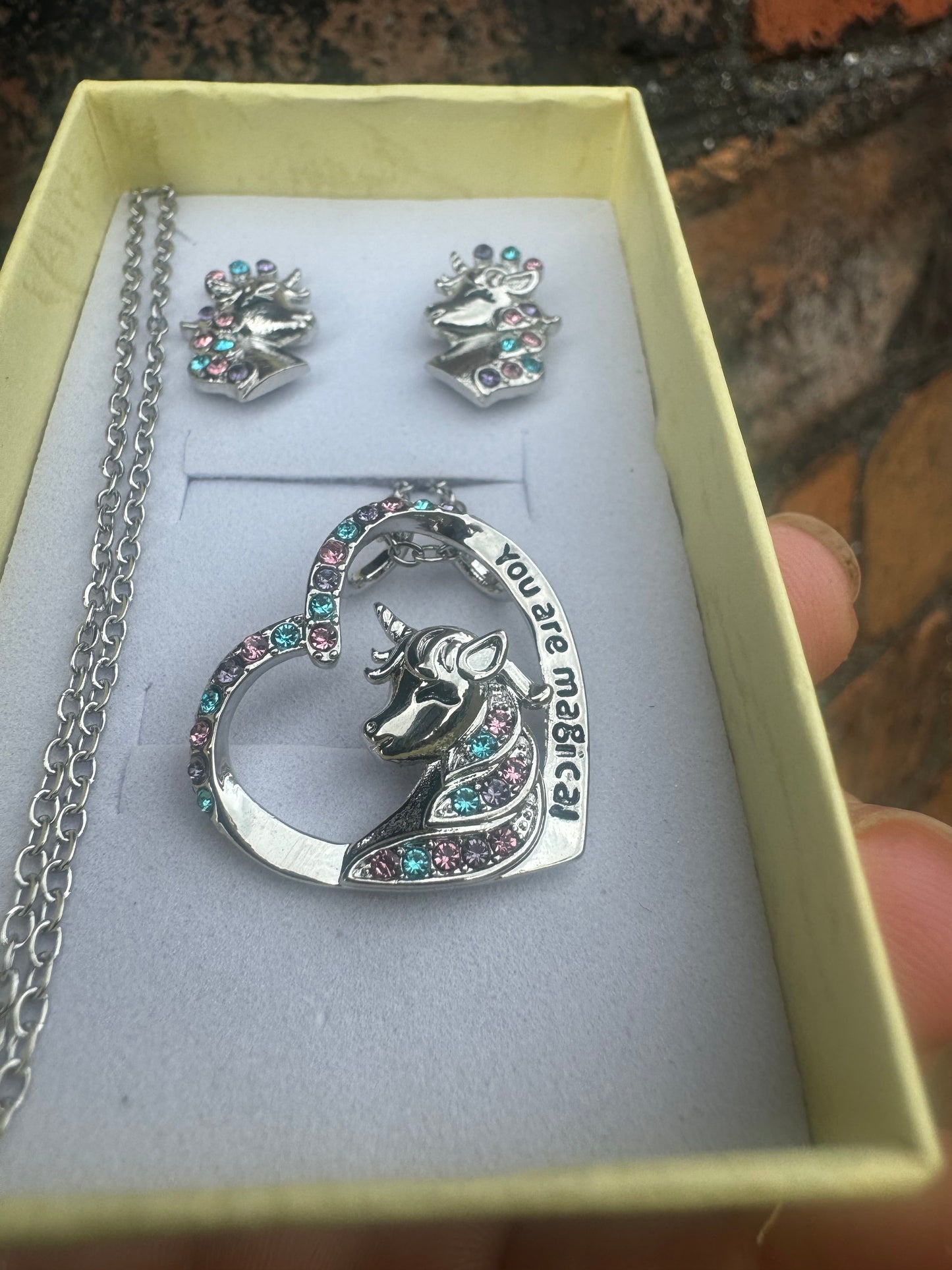 Unicorn Stud Earrings and Necklace Set