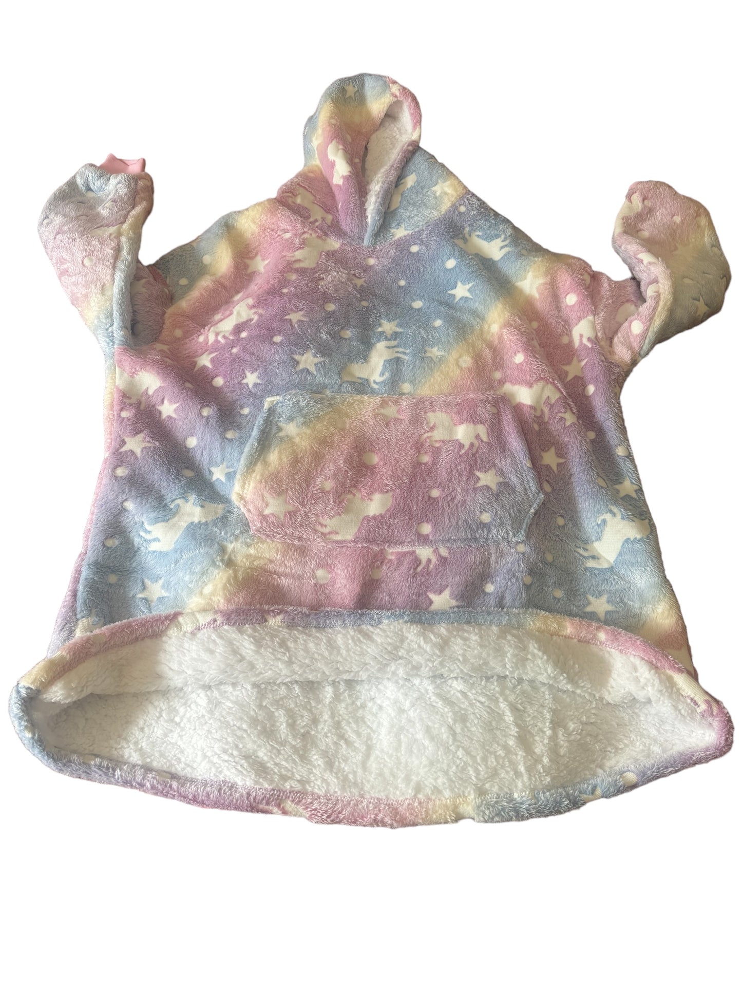 Ladies Oversized Hoodie Blanket, Glow In The Dark Unicorns And Stars, One size