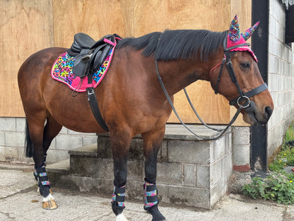 Black&Bay Leopard Print Rainbow Saddle Pad Set