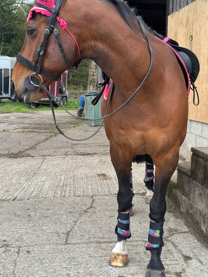 Black&Bay Leopard Print Rainbow Saddle Pad Set