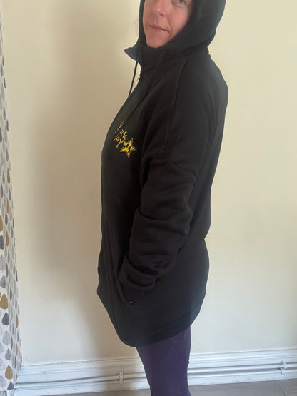 Black&Bay®️ Long Line Black Hoody With Pockets