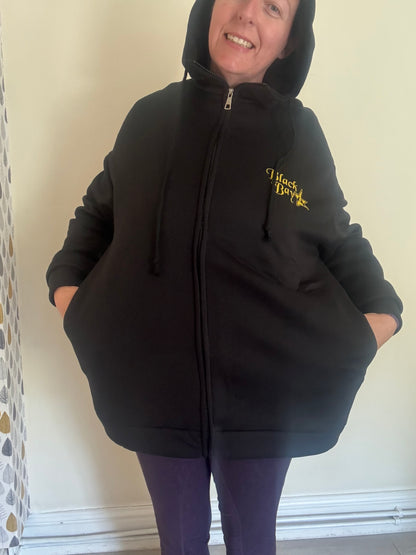 Black&Bay®️ Long Line Black Hoody With Pockets
