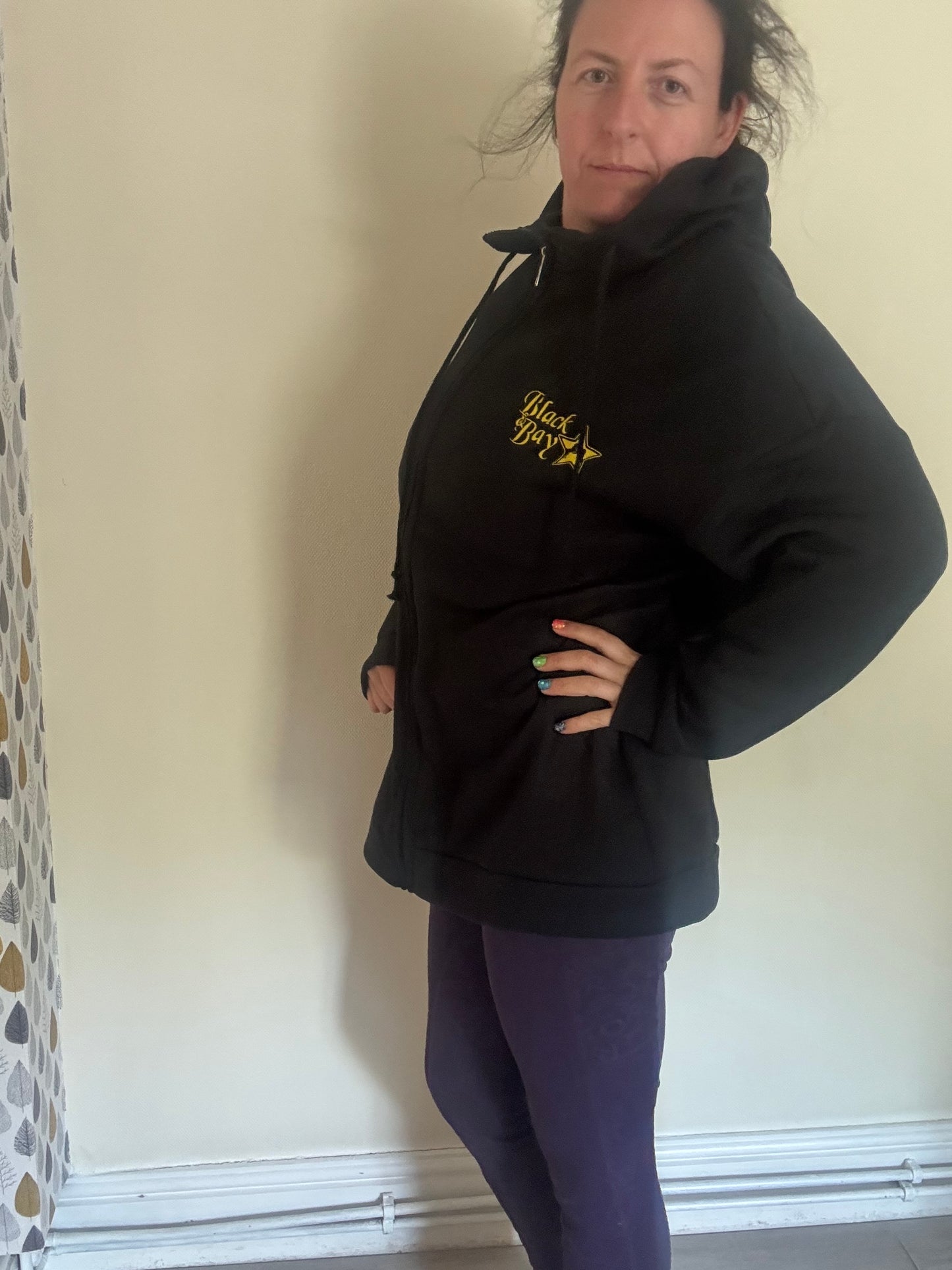 Black&Bay®️ Long Line Black Hoody With Pockets