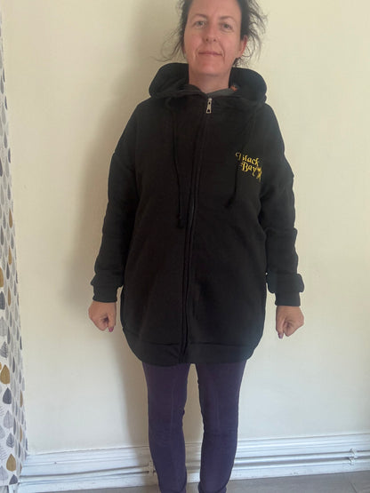 Black&Bay®️ Long Line Black Hoody With Pockets
