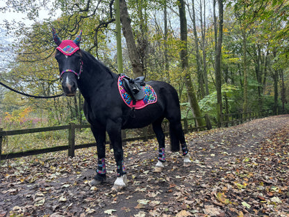 Black&Bay Leopard Print Rainbow Saddle Pad Set