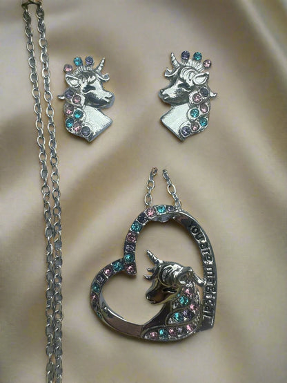 Unicorn Stud Earrings and Necklace Set